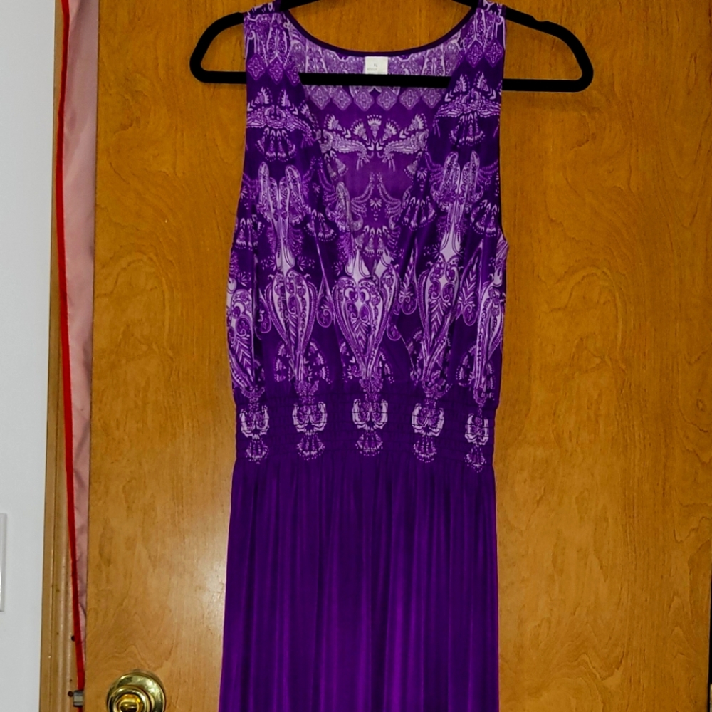 XL 65% Silk Purple V Neck long Dress